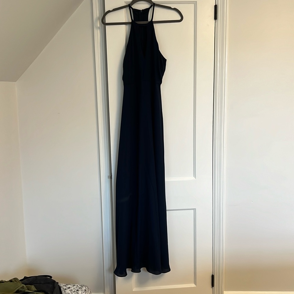 Lulu's Navy Halter Maxi Dress with Keyhole Detail, Size Small